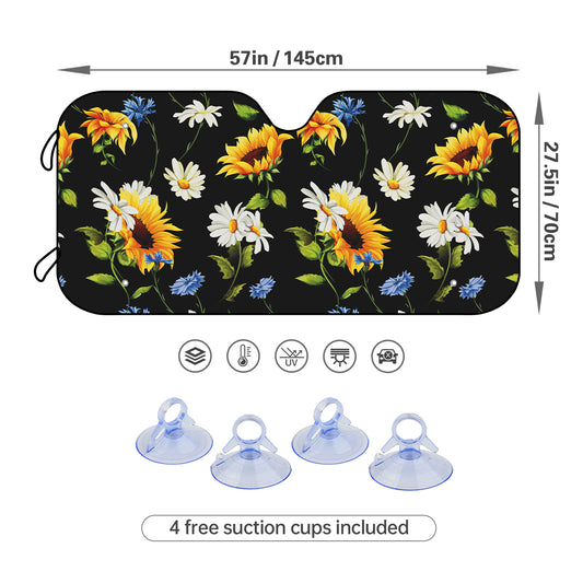 Plant Sunflower Flower Car Sunshade: Enhance Your Car's Interior Decor with UV Protection and 4 Free Suction Cups