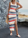 Effortlessly Chic: Women's Drawstring Side Color Block Striped Sleeveless Dress