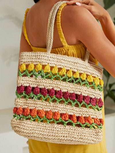 Vacation Mode: Chic Medium Straw Bag with Double Handles for Travel