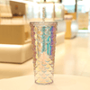 1pc Glossy Fish Scale Pattern Tumbler With Lid And Straw, Double Walled Plastic Water Bottle, Summer Winter Drinkware, Travel Accessories