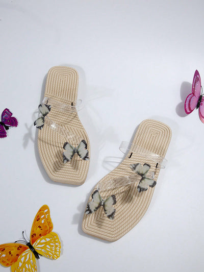 Glamorous Rhinestone Butterfly Flat Sandals for Your Vacation Getaway