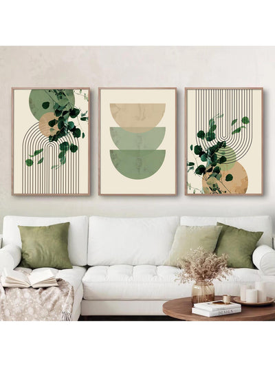 Boho Green Plant Eucalyptus Leaf Canvas Print Set - Modern Mid-Century Abstract Vintage Art for Home Decor