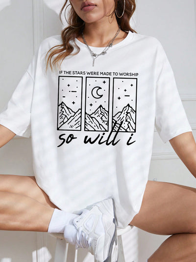 Stay Wild and Adventurous with our Mountain Slogan Graphic Drop Shoulder Tee