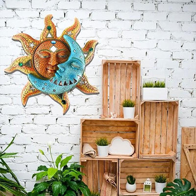 Weatherproof Sun Moon Metal Art Wall Sculpture: Outdoor Decorations for Patio & Living Spaces