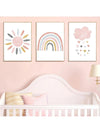 Adorable Nursery Decor: 3-Piece Frameless Pink Cartoon Wall Art Set for Baby Kids Room