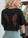 Butterfly Mesh Insert Drop Shoulder Tee - Rock your Style