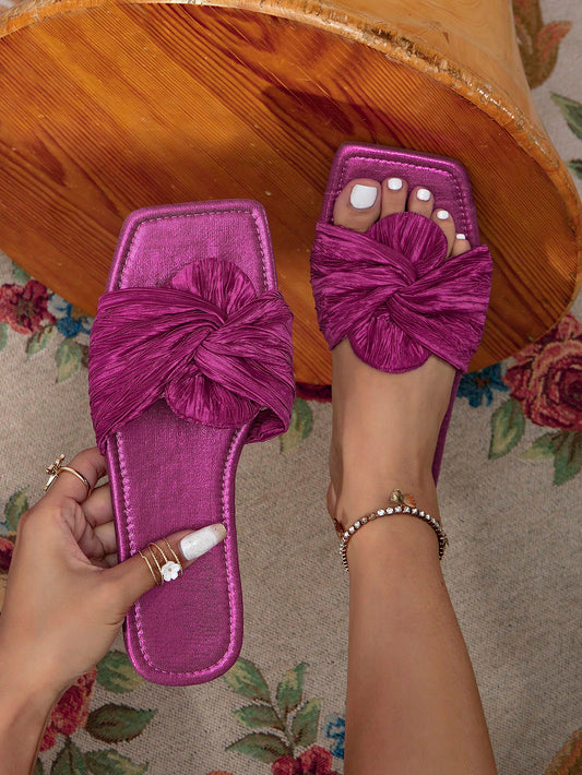 Funky Lycra Knot Decor Slide Sandals: The Ultimate Summer Flat Sandals for Women