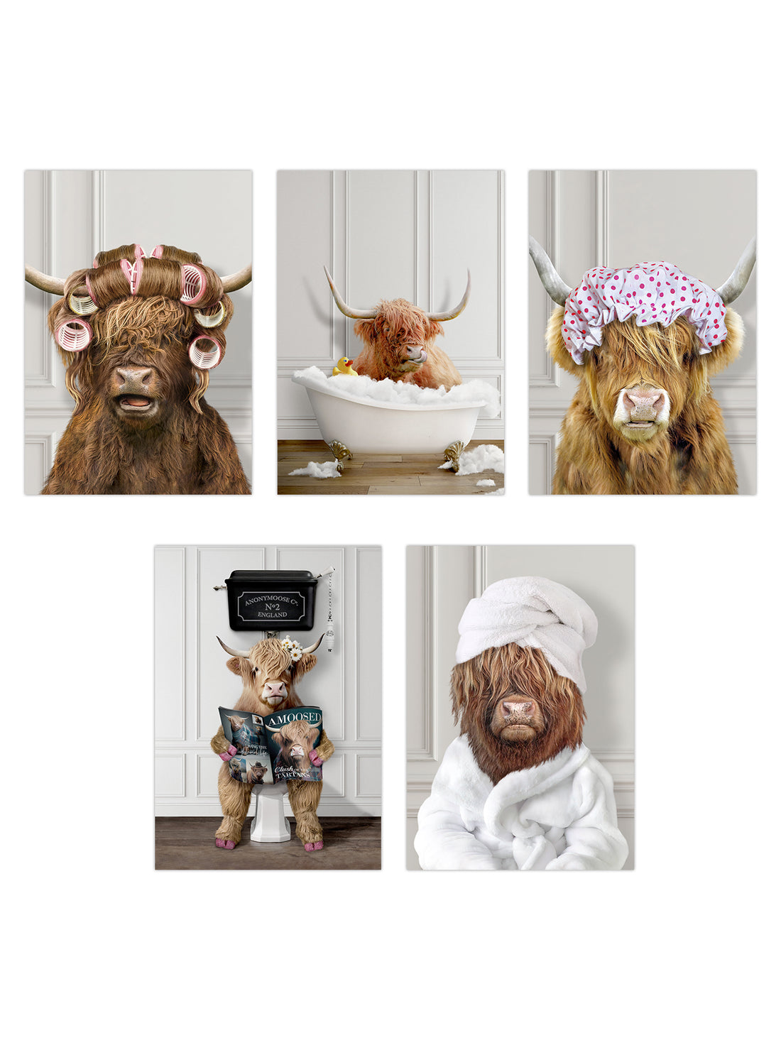 Upgrade your bathroom decor with our 5-piece animal wall art set. These minimalist cow prints are perfect for animal lovers and will add a touch of sophistication to any space. Made with high-quality materials, they are durable and easy to hang. Enhance your home with these charming pieces today.