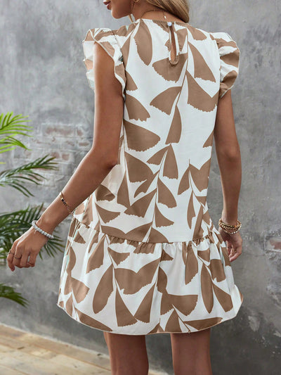 Boho Chic Dream: Allover Print Ruffle Trim Smock Dress