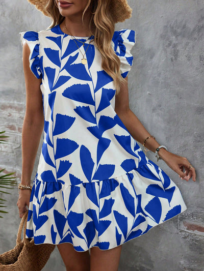 Boho Chic Dream: Allover Print Ruffle Trim Smock Dress