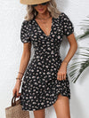 Bloom in Style: Floral Print Plunging Neck Puff Sleeve Dress