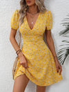 Bloom in Style: Floral Print Plunging Neck Puff Sleeve Dress