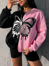 Flutter in Style with our Two-Tone Butterfly Print Drop Shoulder Sweatshirt!