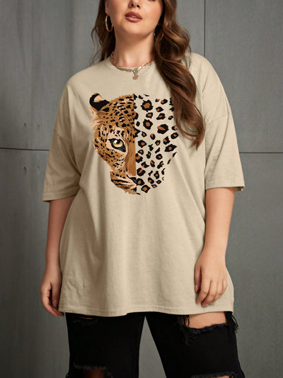 Savage Style: Plus Size Leopard Print Drop Shoulder Tee