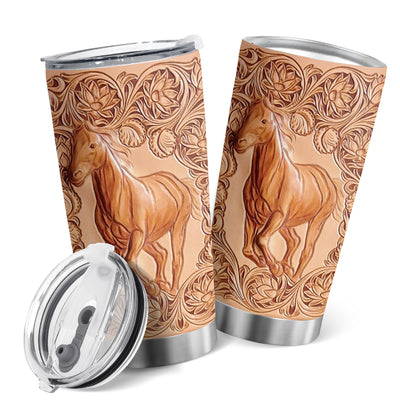 This 20 oz imitation wood carved lotus and horse travel mug is sure to make a statement. With stainless steel and copper vacuum insulation, it keeps your drinks hot and cold for hours. You won’t have to worry about temperature changes over long periods of time.