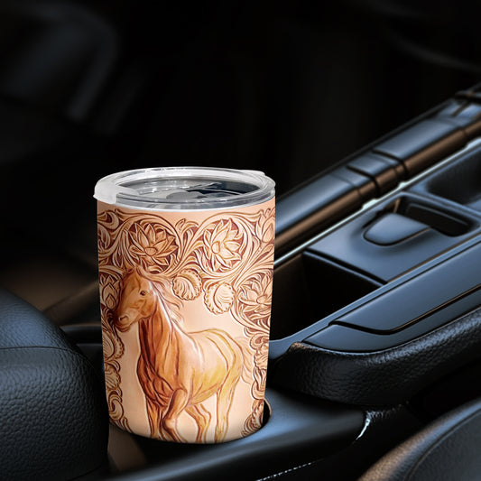 20oz Imitation Wood Carved Lotus and Horse Vacuum Travel Mug - Keeps Drinks Hot & Cold for Hours!