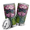 Enjoy your morning coffee on-the-go with this luxurious 20oz Exquisite Lotus Flower and Dragonfly Tumbler. Its double-wall insulation will prevent your drink from getting cold and keep it hot for hours. Featuring a stylish design, this travel mug is perfect for any woman to stay hydrated in style.