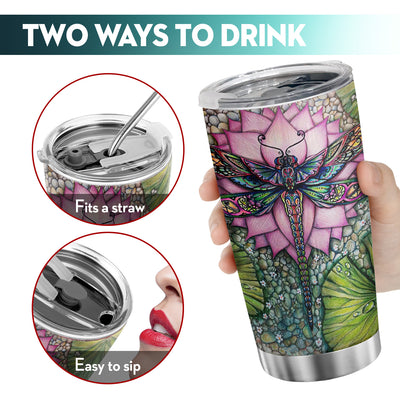 20oz Exquisite Lotus Flower and Dragonfly Tumbler: Stylish and Insulated Travel Coffee Mug for Women