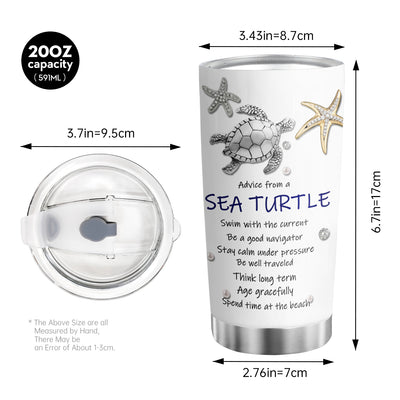 20oz Turtle & Starfish Tumbler- Gifts For Turtle Lovers, Sea Turtle Travel Coffee Cup