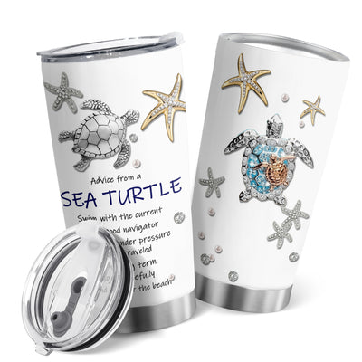 This 20oz tumbler is perfect for turtle lovers! It's designed with an adorable turtle and starfish motif, making it an ideal gift for them or the perfect vessel for your next sea turtle-inspired adventure.