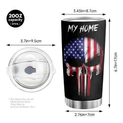 Skull My Home My Blood: America Flag Stainless Steel Travel Tumbler - 20 oz with Lid, Vacuum Insulated Coffee Cup for Cold & Hot Drinks