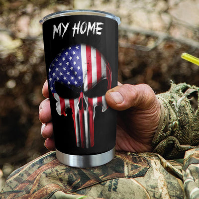 Skull My Home My Blood: America Flag Stainless Steel Travel Tumbler - 20 oz with Lid, Vacuum Insulated Coffee Cup for Cold & Hot Drinks