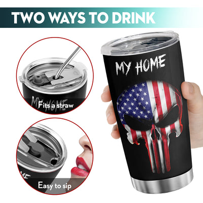 Skull My Home My Blood: America Flag Stainless Steel Travel Tumbler - 20 oz with Lid, Vacuum Insulated Coffee Cup for Cold & Hot Drinks