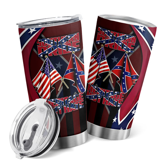 Stay hydrated while showing your patriotic American pride with this 20 oz insulated travel mug. It's double wall, vacuum-sealed construction keeps your beverage hot or cold, so you can enjoy your favorite drink on the go.