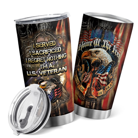 Show your patriotism and support for the US Army with this stainless steel tumbler. Featuring a military eagle flag design, this vacuum travel coffee mug is the perfect gift for soldiers and veterans alike. The double-walled insulation keeps drinks hot or cold for up to 6 hours.
