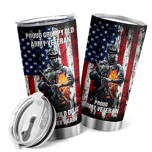 Show your patriotism with the 20oz US Soldier and US Flag Stainless Steel Tumbler. This military flag vacuum mug is perfect for car, home, office, and travel use, and is the perfect gift for veterans and patriotic soldiers or their families. The double-walled vacuum-insulated tumbler keeps drinks hot or cold up to 12 hours.