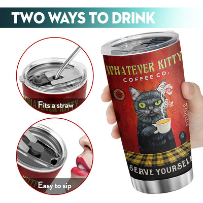 20oz Whatever Kitty Themed Insulated Coffee Mug - Keeps Drinks Hot & Cold