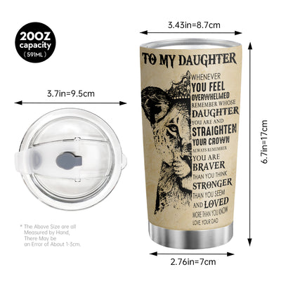 20oz Lion and 'To My Daughter' Tumbler - Double-Walled Vacuum Insulated Mug - Perfect Gift for Her