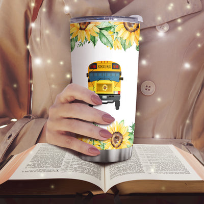 20oz School Bus & Sunflower Tumbler - Keep Your Coffee Hot or Cold All Day Long - Perfect gift for School Bus Driver