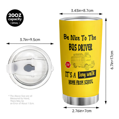 20oz Yellow School Bus Stainless Steel Tumbler with Lip - Perfect for Back to School - Travel Mug for School Bus Drivers