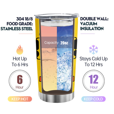 20oz Yellow School Bus Stainless Steel Tumbler with Lip - Perfect for Back to School - Travel Mug for School Bus Drivers