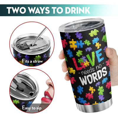 20oz  Love Puzzle and Love Need No Word Letter Stainless Steel Tumbler - Double Wall Insulated Travel Mug with Lid - Reusable and Durable