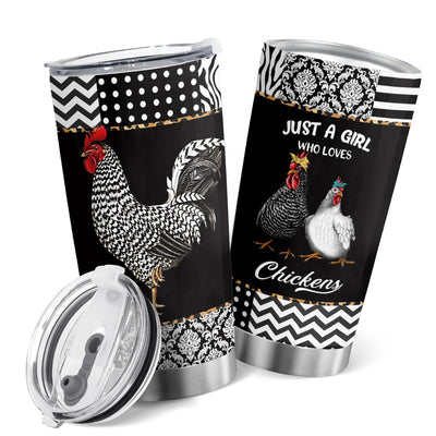 Enjoy on-the-go hot or cold drinks in the 20oz Two Hen and 'Just A Girl Who Loves Chicken' tumbler. This insulated tumbler is designed to keep beverages at the desired temperature for up to 9 hours, perfect for commutes or long work days. The included lid helps further prevent spills and mess.