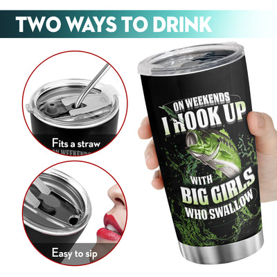 20oz Fish and Fish Double Wall Stainless Steel Tumbler with Lid & Straw - Perfect for Weekend Fishing Trips!