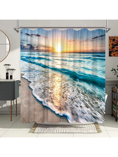 Sunset Blue Sea Seaside Beach Shower Curtain: Waterproof Polyester Fabric for a Stylish Bathroom Decoration