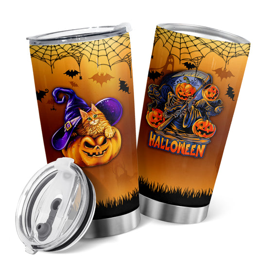 Enjoy your hot or cold drinks with this unique Halloween Pumpkin Tumbler. The double wall insulation and tight-fitting lid ensure your beverages stay at the desired temperature for hours. Made of durable BPA-free plastic, this 20oz tumbler is perfect for everyday use.