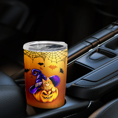 Halloween Pumpkin Tumbler With Lid Double Wall Tumbler 20oz, Travel Coffee Mug Witch Tumbler