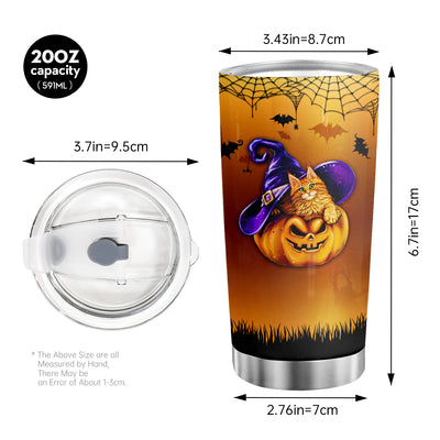 Halloween Pumpkin Tumbler With Lid Double Wall Tumbler 20oz, Travel Coffee Mug Witch Tumbler