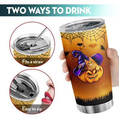 Halloween Pumpkin Tumbler With Lid Double Wall Tumbler 20oz, Travel Coffee Mug Witch Tumbler