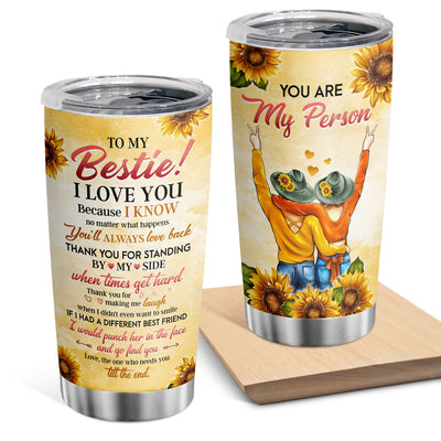 This 20oz Sunflower and Girl Tumbler is perfect for showing your best friend that you care. The vibrant sunflower and cartoon girl design will bring a smile to their face. It's perfect for keeping drinks cold or hot, with double-wall insulation and sweat-resistant exterior. Show your bestie you care with the perfect gift.