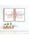 Elevate your girl's room with our Happier Beautiful Fashion Quotes Slogan Canvas Print. Featuring modern motivational wall art in a playful pink color, this decoration will add a touch of inspiration to her space. Perfect for the stylish and confident girl in your life.