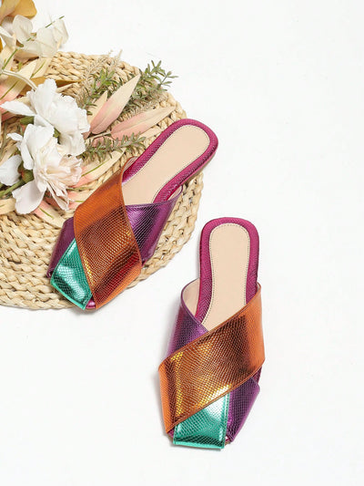 Colorblock Snakeskin Embossed Square Toe Mule Flats: The Funky Must-Have for Women