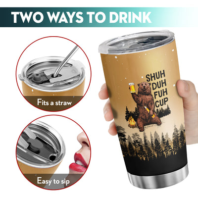 Bear Print Coffee Tumbler - 20oz Stainless Steel Mug for Forest Animal Lovers – Novelty Gift for Camping Enthusiasts