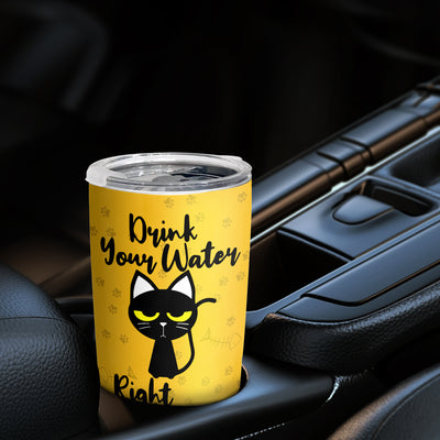 20oz Yellow Background And Black Cat Stainless Steel Tumbler - Keep Your Drinks Hot or Cold for Hours! The Perfect Gift for Any Occasion