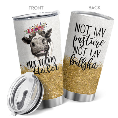 20oz Glitter Cow with flower Stainless Steel Tumbler With Lid, Not Today Heifer, Not My Pasture Not My Bull, Cow Print Mug, Birthday Gifts For Cow Lovers