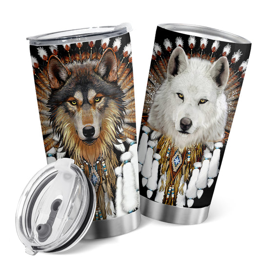 Our 20oz Native American Wolf insulated travel mug is the perfect gift for wolf lovers. Its vacuum-insulated construction maintains the temperature of your beverage for hours, while its stainless steel interior ensures a smooth and long-lasting performance. Treat your loved ones to the perfect gift today!